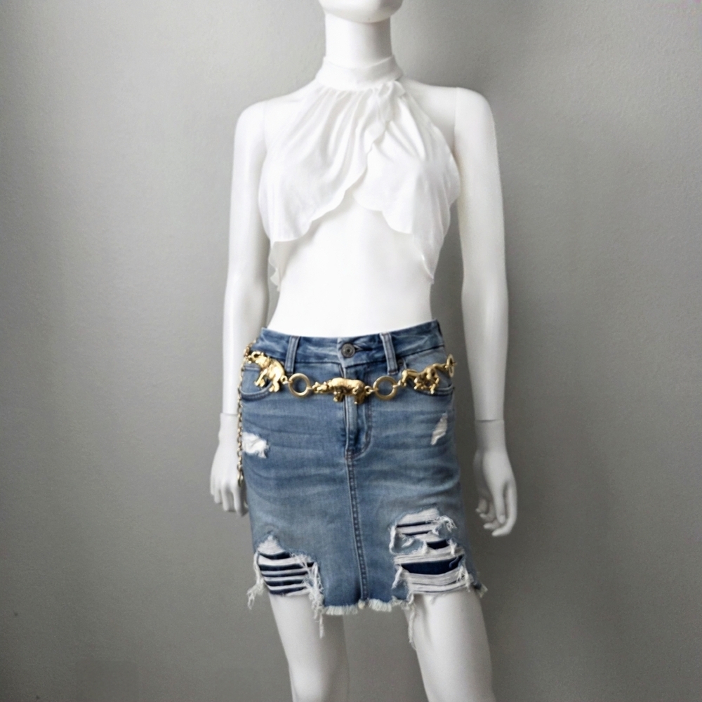 Vintage 80s Gold Tone Metal Animals / Elephant Zebra Rhino Cheetah / Chain Belt - Picture 7 of 10